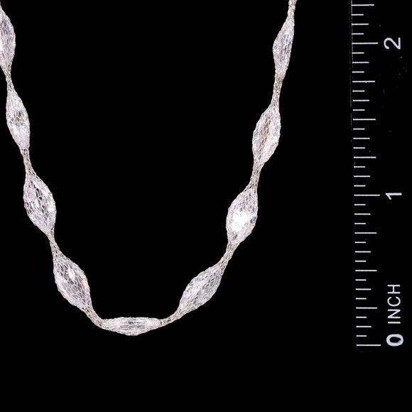 Solid 14K White Gold Mesh Web DQCZ Station Necklace - Picture 3 of 6